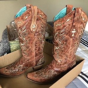 Corral Cognac/Bone Inlay Cross Boots